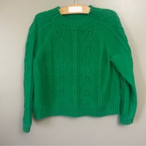 Gap XL Kelly Green Cable Knit Cotton Sweater cropped